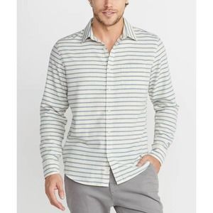 Marine Layer Men's Scott Cotton Button-Down Shirt Indigo Stripe White Medium